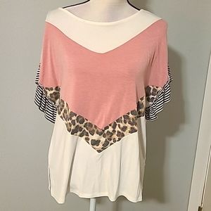Vici pink leapard stripe mixed top